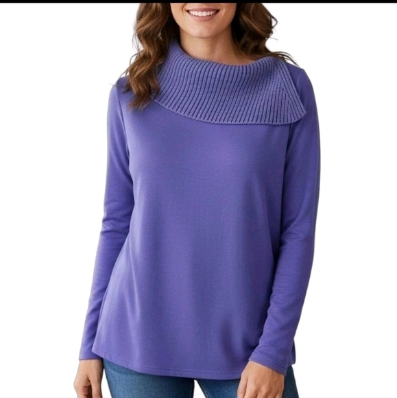Chicos Sweater Size 2 L 12 Blue Split Envelope Neckline Lightweight Long Sleeve - Picture 11 of 11